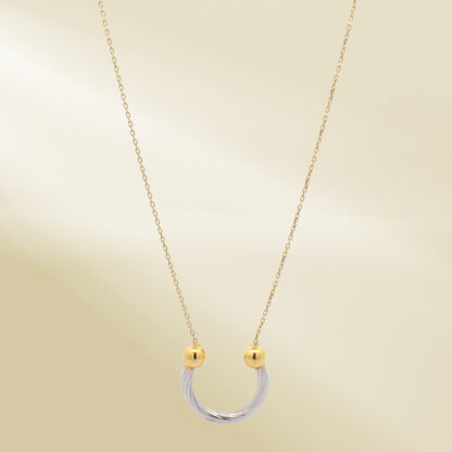 18K Yellow Gold Cable Chain Necklace with Two-Tone Brand-inspired Pendant - Image 4