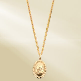18K Yellow Gold Curb Chain Necklace with Mother Mary Pendant