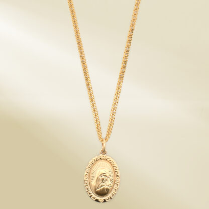 18K Yellow Gold Curb Chain Necklace with Mother Mary Pendant