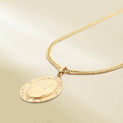 18K Yellow Gold Curb Chain Necklace with Mother Mary Pendant - Image 2