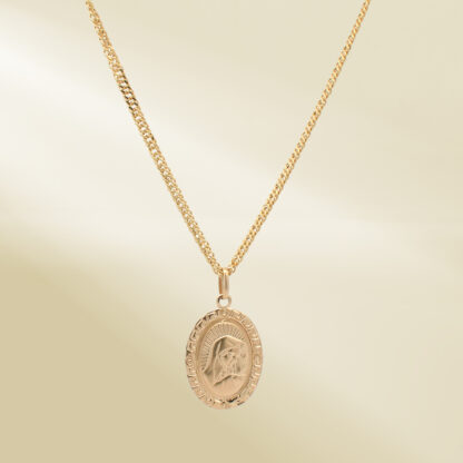 18K Yellow Gold Curb Chain Necklace with Mother Mary Pendant - Image 4