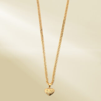 18K Yellow Gold Curb Chain Necklace with Heart Pendant