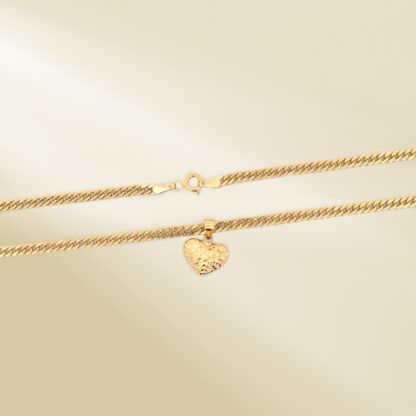 18K Yellow Gold Curb Chain Necklace with Heart Pendant - Image 3