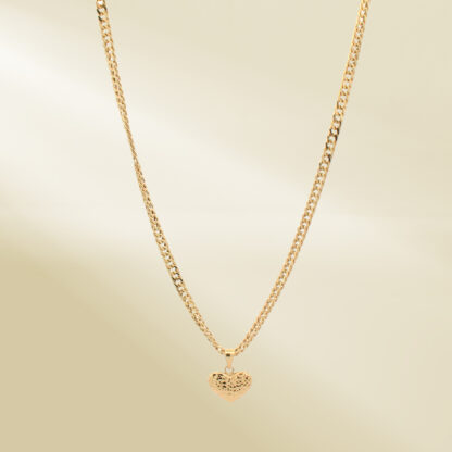 18K Yellow Gold Curb Chain Necklace with Heart Pendant - Image 4
