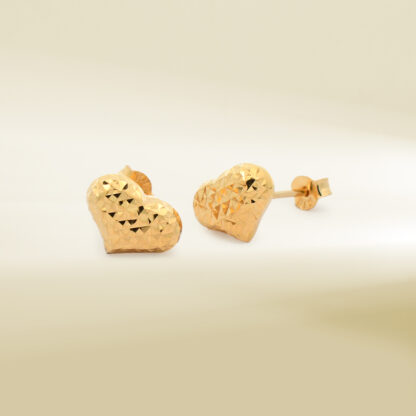 18K Yellow Gold Heart Design Earrings - Image 3