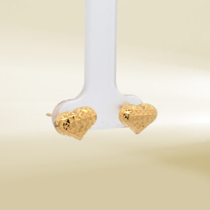 18K Yellow Gold Heart Design Earrings - Image 4