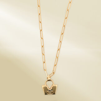18K Yellow Gold Paperclip Chain Necklace with Brand-Inspired Pendant