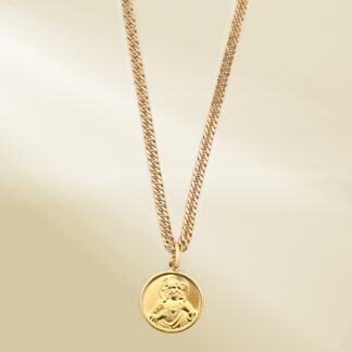 18K Yellow Gold Curb Chain Necklace with Christ Pendant