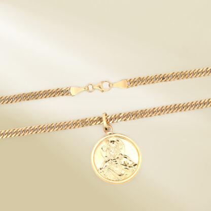 18K Yellow Gold Curb Chain Necklace with Christ Pendant - Image 3
