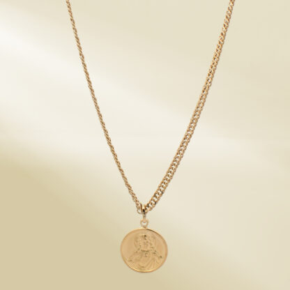 18K Yellow Gold Curb Chain Necklace with Christ Pendant - Image 4