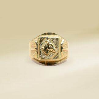18K Yellow Gold Horse Design Gents' Ring