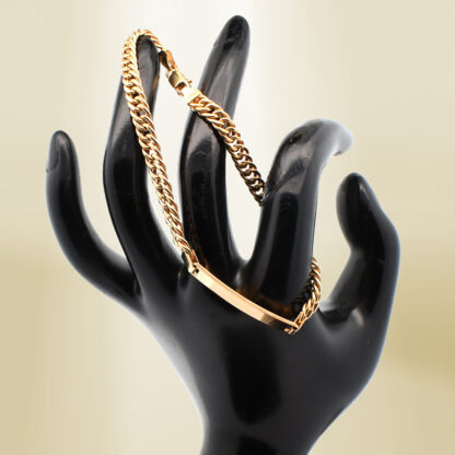 18K Yellow Gold Curb Chain ID Bracelet - Image 4