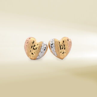 18K Tri-Color Heart Design Earrings