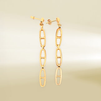 18K Yellow Gold Triple Link Drop Earrings