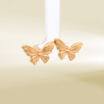 18K Yellow Gold Butterfly Design Earrings - Image 4