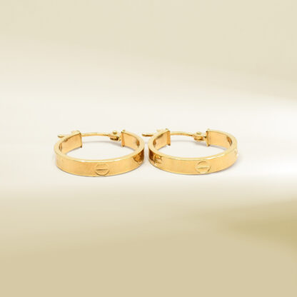 18K Yellow Gold Brand Inspired Hoop Earrings