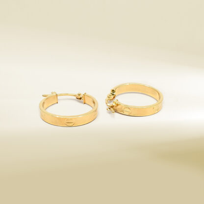 18K Yellow Gold Brand Inspired Hoop Earrings - Image 3
