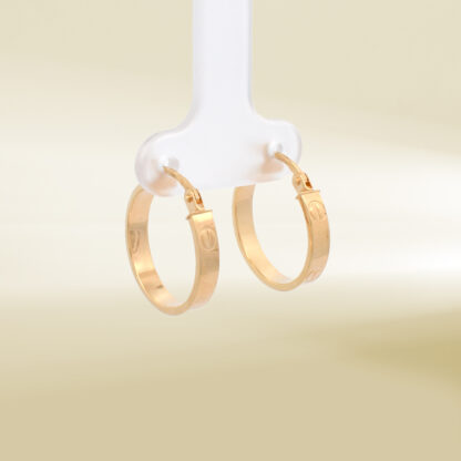 18K Yellow Gold Brand Inspired Hoop Earrings - Image 4