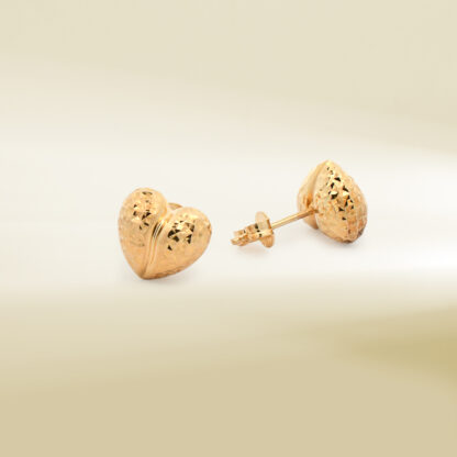 18K Yellow Gold Heart Design Earrings - Image 3