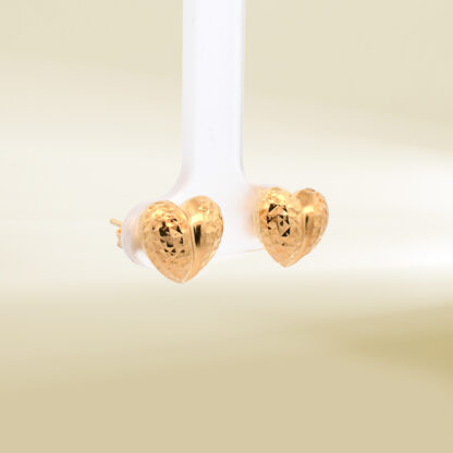 18K Yellow Gold Heart Design Earrings - Image 4