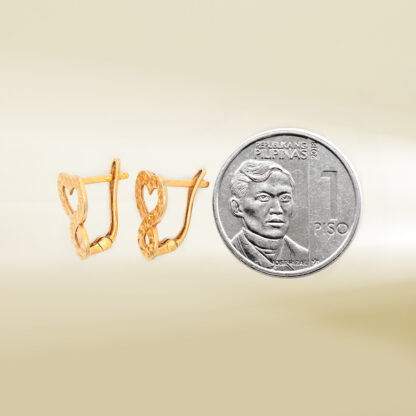 18K Yellow Gold Heart and Infinity Design Earrings - Image 2