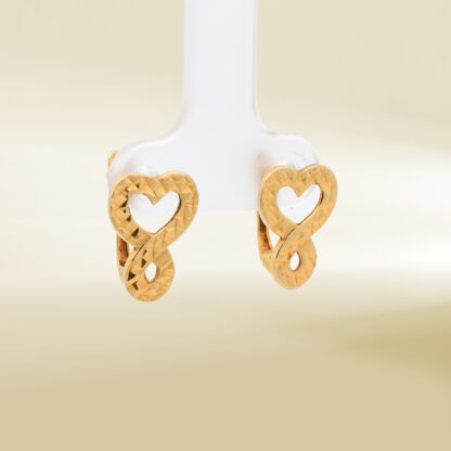 18K Yellow Gold Heart and Infinity Design Earrings - Image 4
