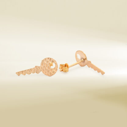 18K Yellow Gold Key Design Earrings - Image 3