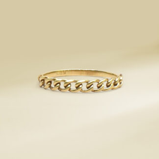 18K Yellow Gold Minimalist Curb Design Band  Ladies' Ring
