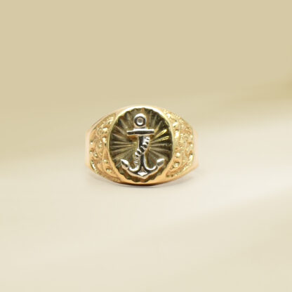18K Two-Tone Anchor Design Gents' Ring