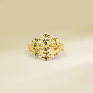 18K Yellow Gold Flower Design Band Ladies' Ring