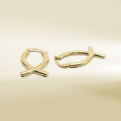 18K Yellow Gold Ichthus Fish Earrings - Image 3