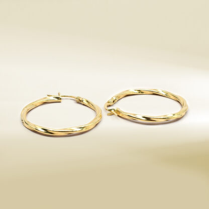 18K Yellow Gold Twisted Hoop Earrings - Image 3