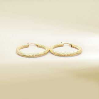 18K Yellow Gold Textured Hoop Earrings