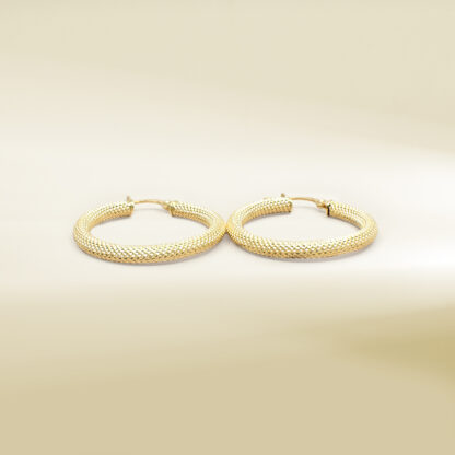 18K Yellow Gold Textured Hoop Earrings