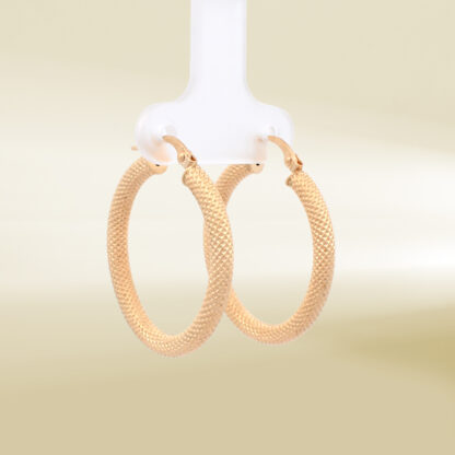 18K Yellow Gold Textured Hoop Earrings - Image 4