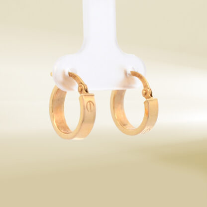 18K Yellow Gold Brand Inspired Mini Hoop Earrings - Image 4