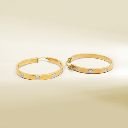 18K Two-Tone Brand Inspired Hoop Earrings - Image 3