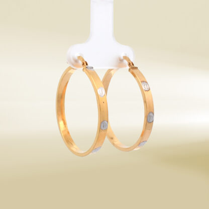 18K Two-Tone Brand Inspired Hoop Earrings - Image 4