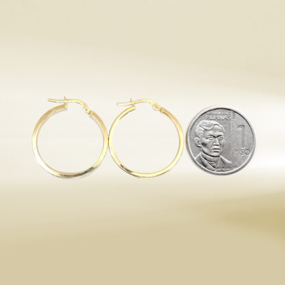 18K Yellow Gold Brand Inspired Hoop Earrings - Image 2