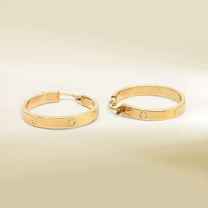18K Yellow Gold Brand Inspired Hoop Earrings - Image 3