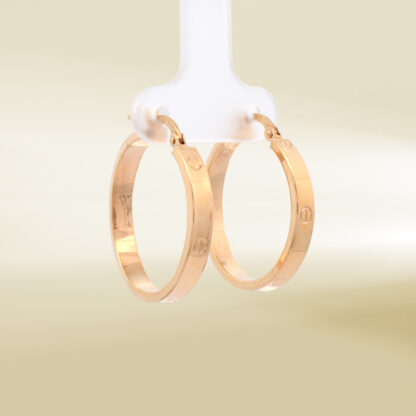 18K Yellow Gold Brand Inspired Hoop Earrings - Image 4