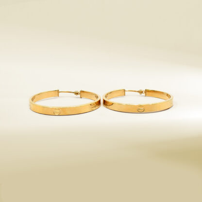 18K Yellow Gold Brand Inspired Hoop Earrings