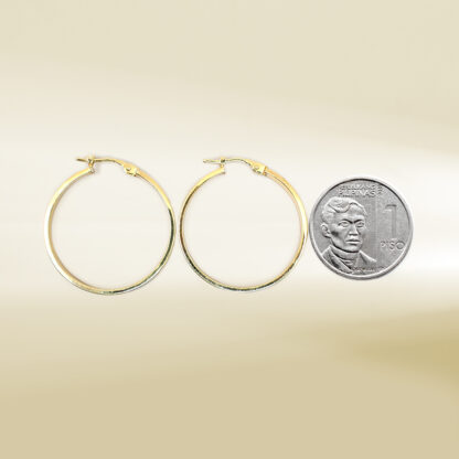 18K Yellow Gold Brand Inspired Hoop Earrings - Image 2