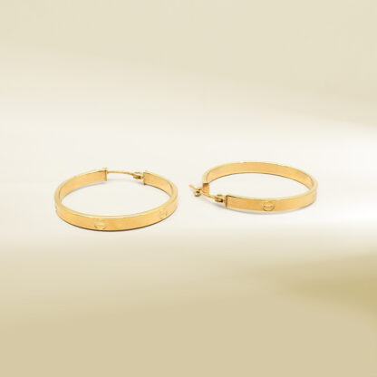 18K Yellow Gold Brand Inspired Hoop Earrings - Image 3