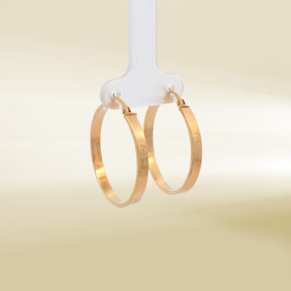18K Yellow Gold Brand Inspired Hoop Earrings - Image 4