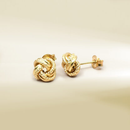 18K Yellow Gold Knot Design Earrings - Image 3