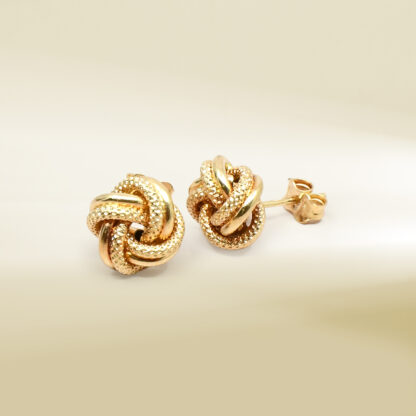 18K Yellow Gold Knot Design Earrings - Image 3