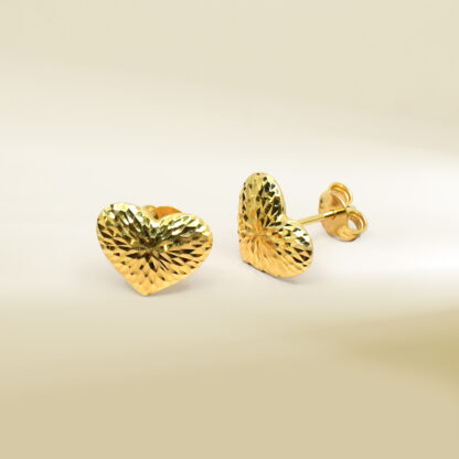 18K Yellow Gold Heart Design Earrings - Image 3