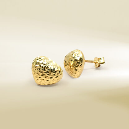 18K Yellow Gold Puffy Heart Earrings - Image 3