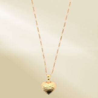 18K Yellow Gold Figaro Chain Necklace with Heart Pendant